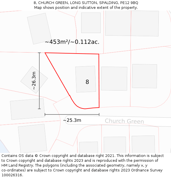 8, CHURCH GREEN, LONG SUTTON, SPALDING, PE12 9BQ: Plot and title map