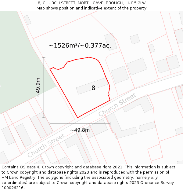 8, CHURCH STREET, NORTH CAVE, BROUGH, HU15 2LW: Plot and title map