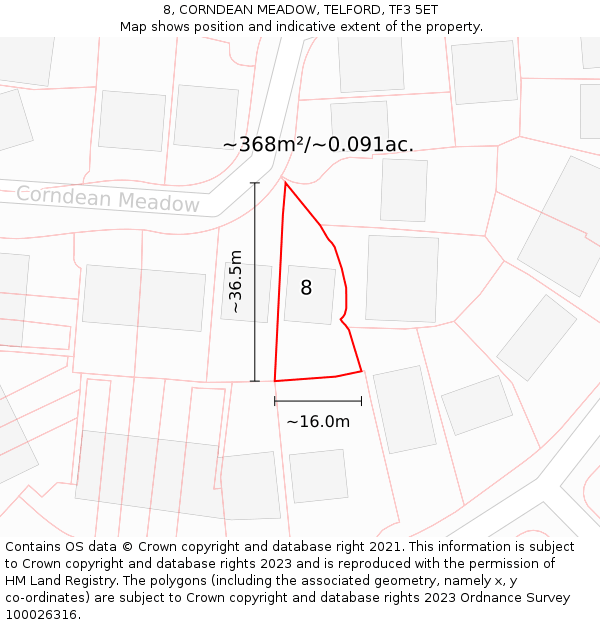 8, CORNDEAN MEADOW, TELFORD, TF3 5ET: Plot and title map