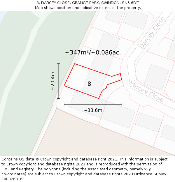 8, DARCEY CLOSE, GRANGE PARK, SWINDON, SN5 6DZ: Plot and title map