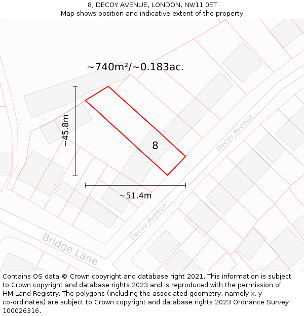 8, DECOY AVENUE, LONDON, NW11 0ET: Plot and title map