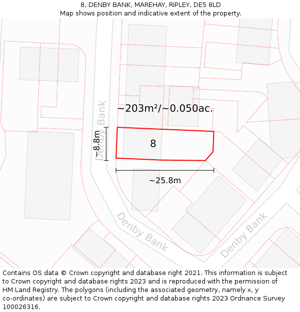 8, DENBY BANK, MAREHAY, RIPLEY, DE5 8LD: Plot and title map