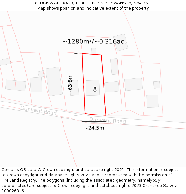 8, DUNVANT ROAD, THREE CROSSES, SWANSEA, SA4 3NU: Plot and title map