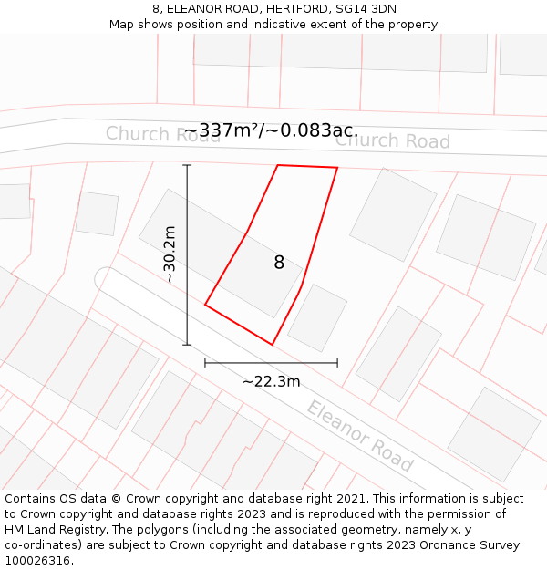 8, ELEANOR ROAD, HERTFORD, SG14 3DN: Plot and title map