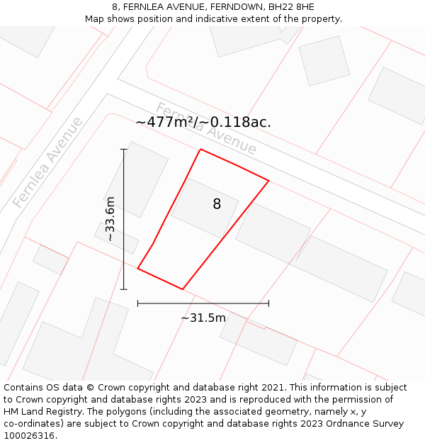 8, FERNLEA AVENUE, FERNDOWN, BH22 8HE: Plot and title map