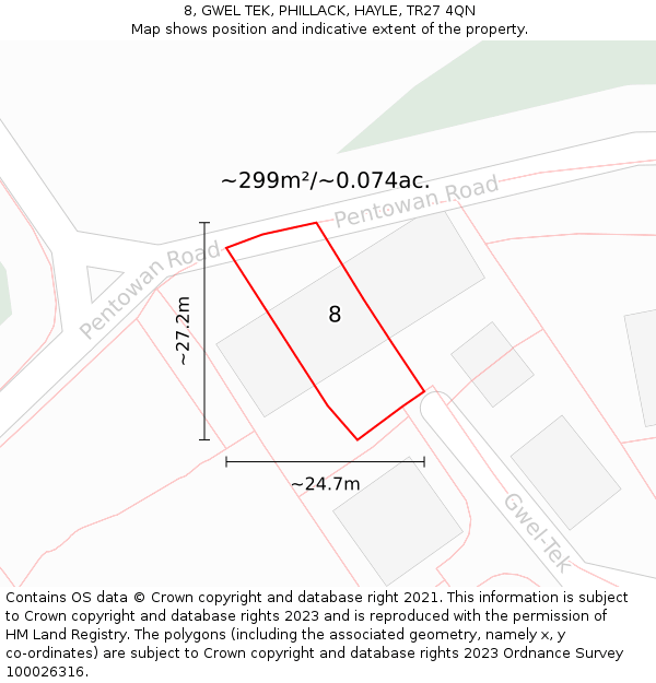 8, GWEL TEK, PHILLACK, HAYLE, TR27 4QN: Plot and title map