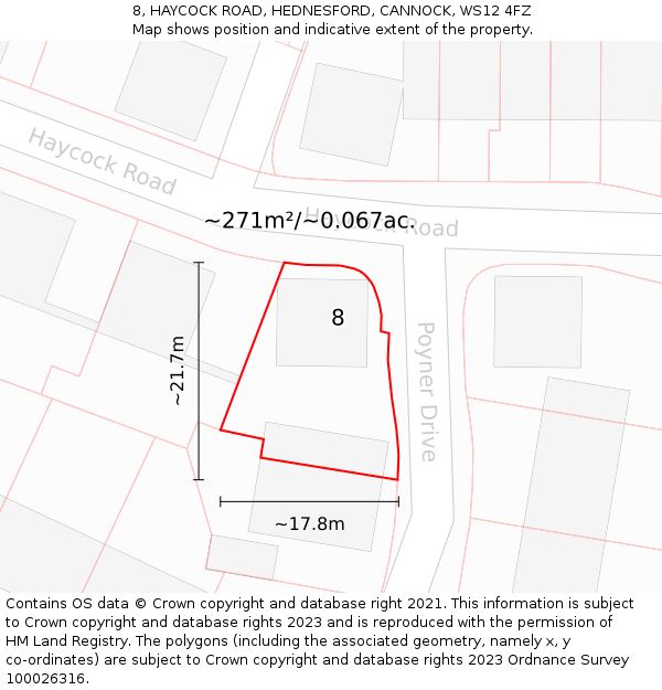 8, HAYCOCK ROAD, HEDNESFORD, CANNOCK, WS12 4FZ: Plot and title map