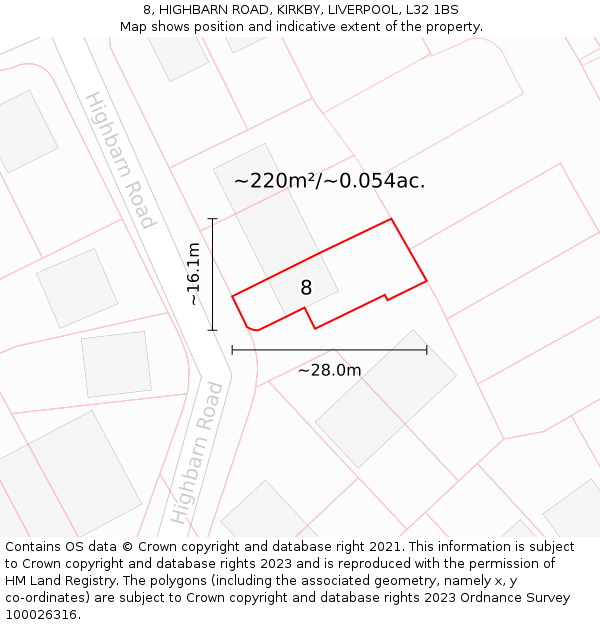 8, HIGHBARN ROAD, KIRKBY, LIVERPOOL, L32 1BS: Plot and title map