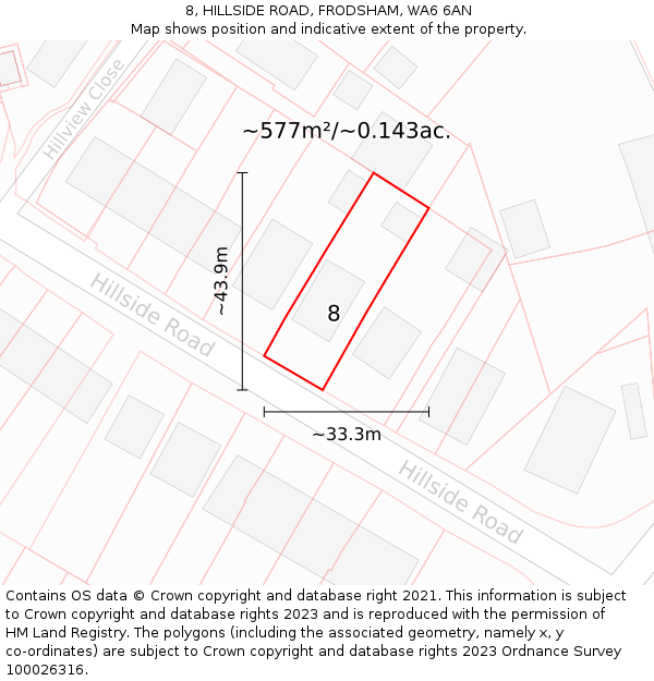 8, HILLSIDE ROAD, FRODSHAM, WA6 6AN: Plot and title map