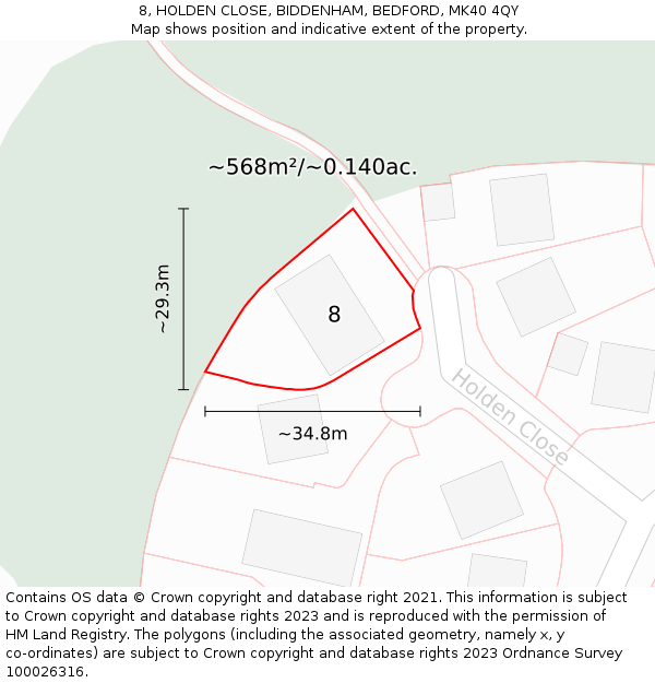 8, HOLDEN CLOSE, BIDDENHAM, BEDFORD, MK40 4QY: Plot and title map