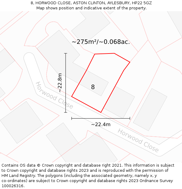 8, HORWOOD CLOSE, ASTON CLINTON, AYLESBURY, HP22 5GZ: Plot and title map