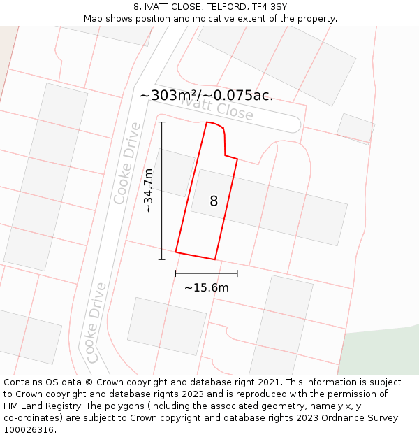 8, IVATT CLOSE, TELFORD, TF4 3SY: Plot and title map