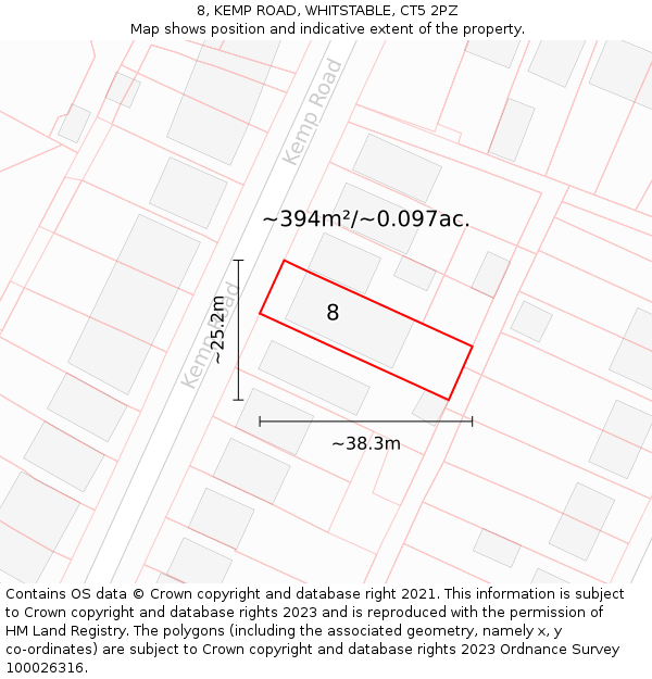 8, KEMP ROAD, WHITSTABLE, CT5 2PZ: Plot and title map