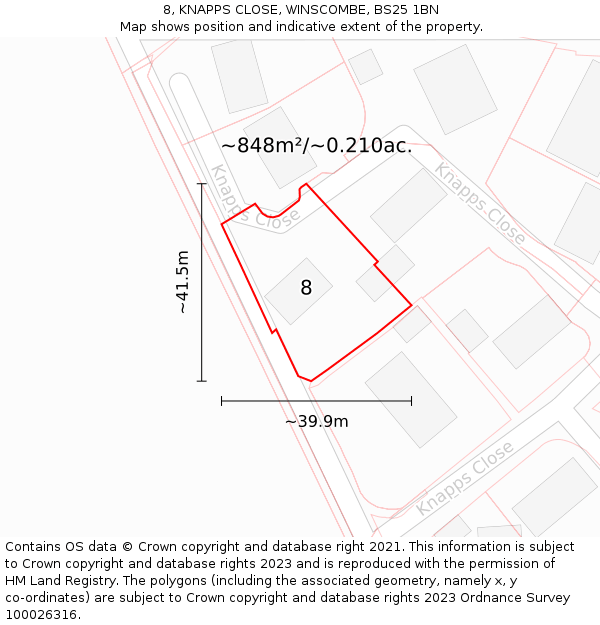 8, KNAPPS CLOSE, WINSCOMBE, BS25 1BN: Plot and title map