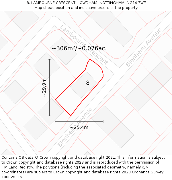 8, LAMBOURNE CRESCENT, LOWDHAM, NOTTINGHAM, NG14 7WE: Plot and title map