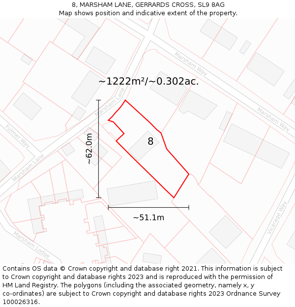 8, MARSHAM LANE, GERRARDS CROSS, SL9 8AG: Plot and title map