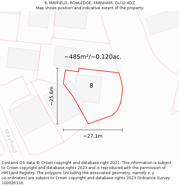 8, MAYFIELD, ROWLEDGE, FARNHAM, GU10 4DZ: Plot and title map