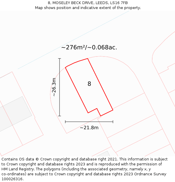 8, MOSELEY BECK DRIVE, LEEDS, LS16 7FB: Plot and title map