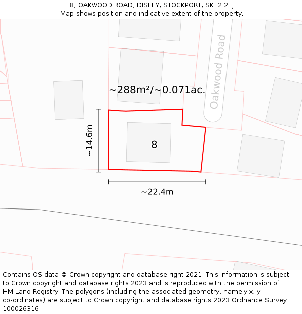 8, OAKWOOD ROAD, DISLEY, STOCKPORT, SK12 2EJ: Plot and title map