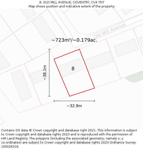 8, OLD MILL AVENUE, COVENTRY, CV4 7DY: Plot and title map