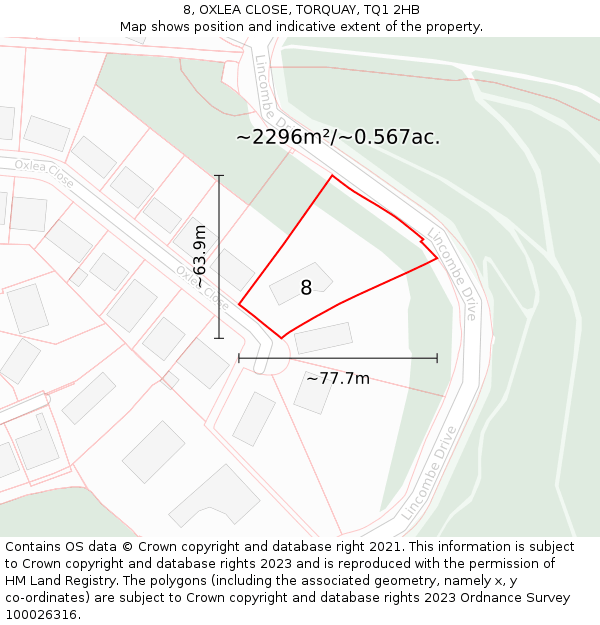 8, OXLEA CLOSE, TORQUAY, TQ1 2HB: Plot and title map