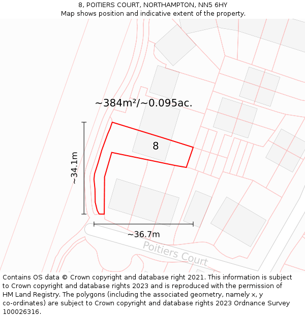 8, POITIERS COURT, NORTHAMPTON, NN5 6HY: Plot and title map