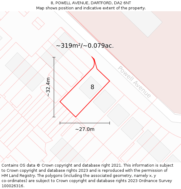 8, POWELL AVENUE, DARTFORD, DA2 6NT: Plot and title map