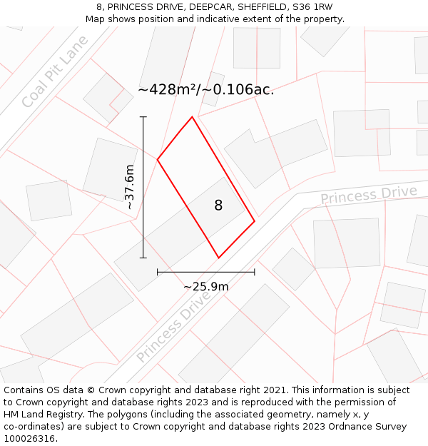 8, PRINCESS DRIVE, DEEPCAR, SHEFFIELD, S36 1RW: Plot and title map