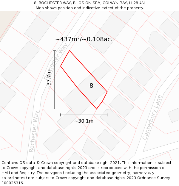 8, ROCHESTER WAY, RHOS ON SEA, COLWYN BAY, LL28 4NJ: Plot and title map