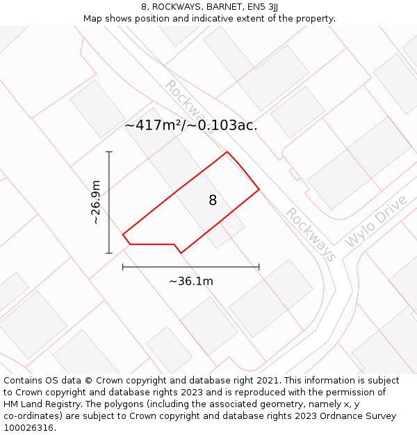 8, ROCKWAYS, BARNET, EN5 3JJ: Plot and title map