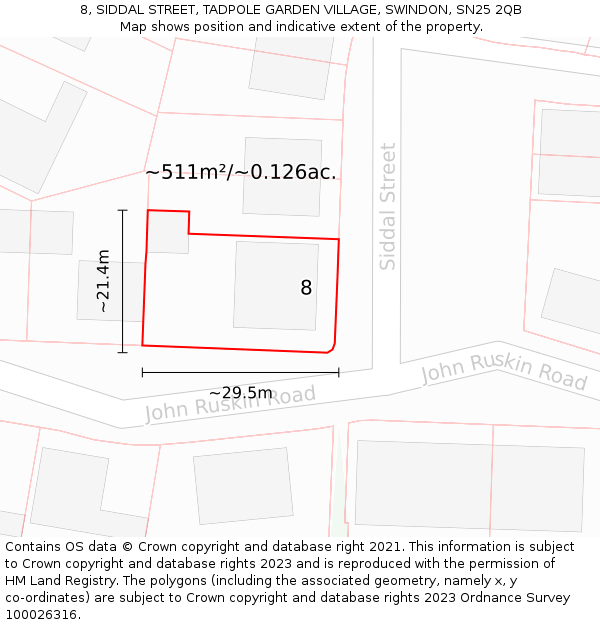 8, SIDDAL STREET, TADPOLE GARDEN VILLAGE, SWINDON, SN25 2QB: Plot and title map