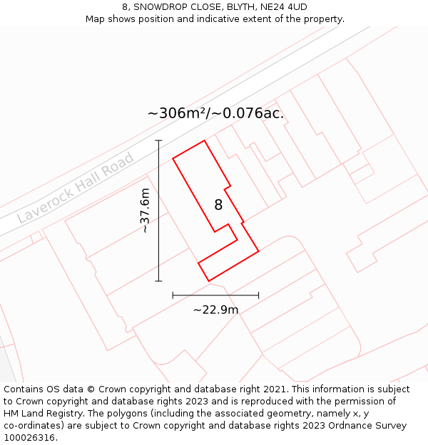 8, SNOWDROP CLOSE, BLYTH, NE24 4UD: Plot and title map