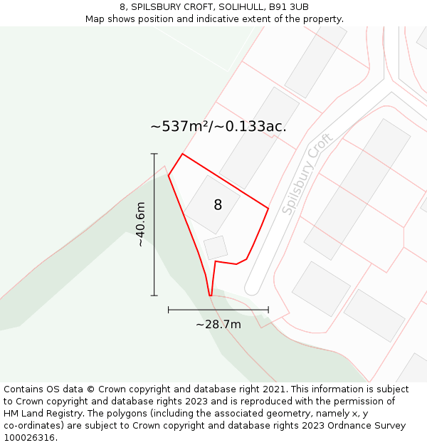 8, SPILSBURY CROFT, SOLIHULL, B91 3UB: Plot and title map