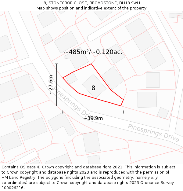 8, STONECROP CLOSE, BROADSTONE, BH18 9WH: Plot and title map