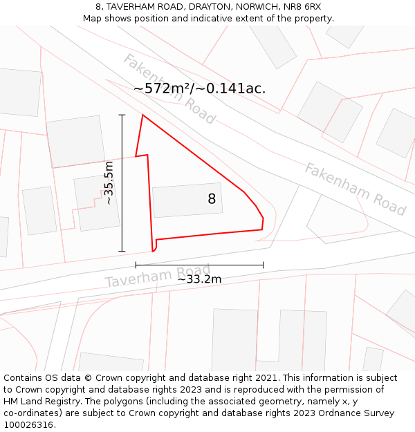 8, TAVERHAM ROAD, DRAYTON, NORWICH, NR8 6RX: Plot and title map