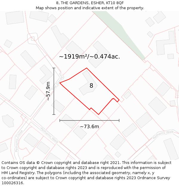 8, THE GARDENS, ESHER, KT10 8QF: Plot and title map