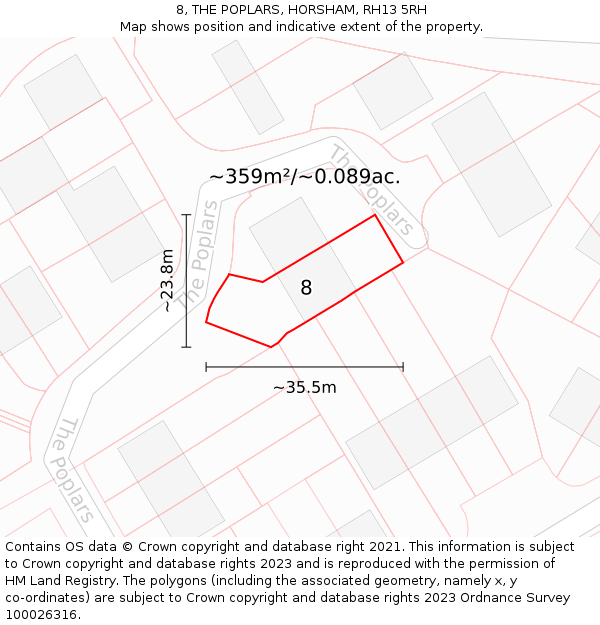 8, THE POPLARS, HORSHAM, RH13 5RH: Plot and title map