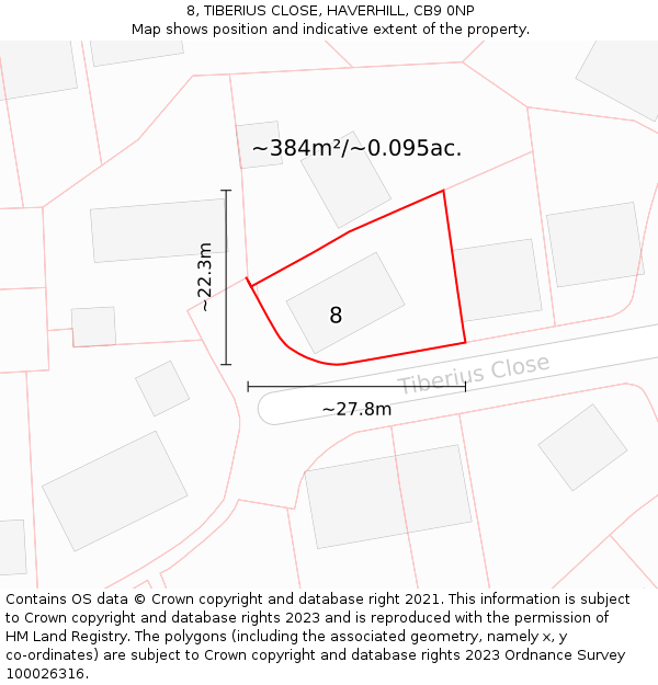 8, TIBERIUS CLOSE, HAVERHILL, CB9 0NP: Plot and title map