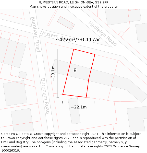 8, WESTERN ROAD, LEIGH-ON-SEA, SS9 2PP: Plot and title map