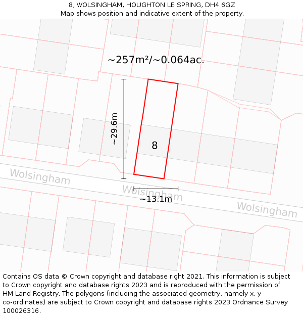 8, WOLSINGHAM, HOUGHTON LE SPRING, DH4 6GZ: Plot and title map