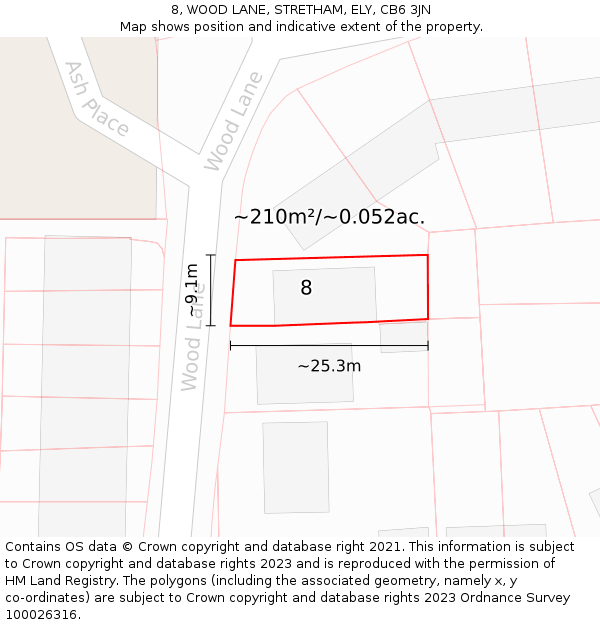 8, WOOD LANE, STRETHAM, ELY, CB6 3JN: Plot and title map