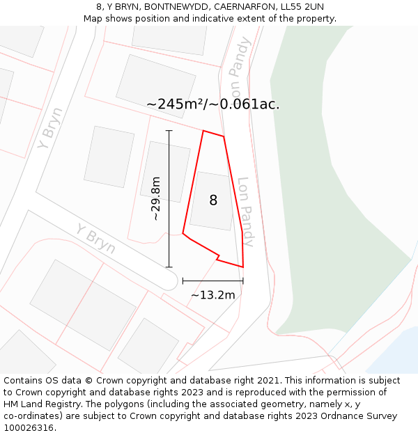 8, Y BRYN, BONTNEWYDD, CAERNARFON, LL55 2UN: Plot and title map