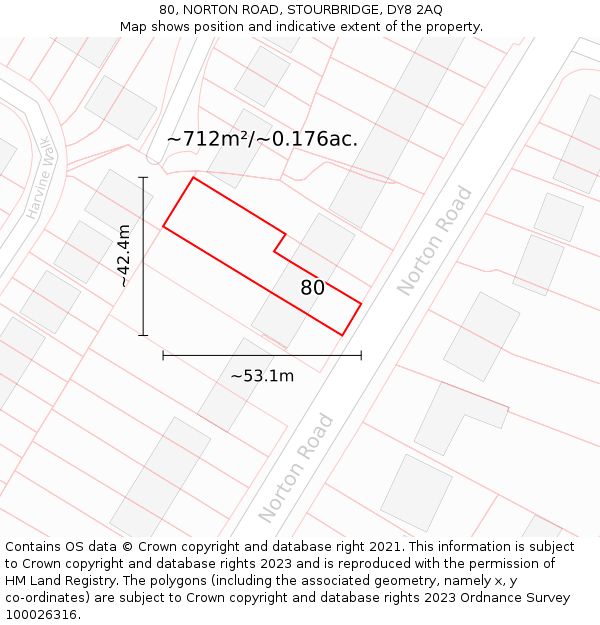 80, NORTON ROAD, STOURBRIDGE, DY8 2AQ: Plot and title map