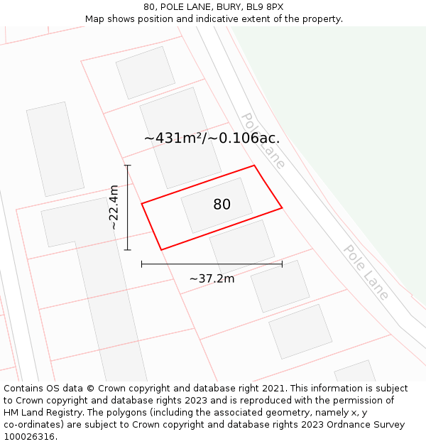 80, POLE LANE, BURY, BL9 8PX: Plot and title map