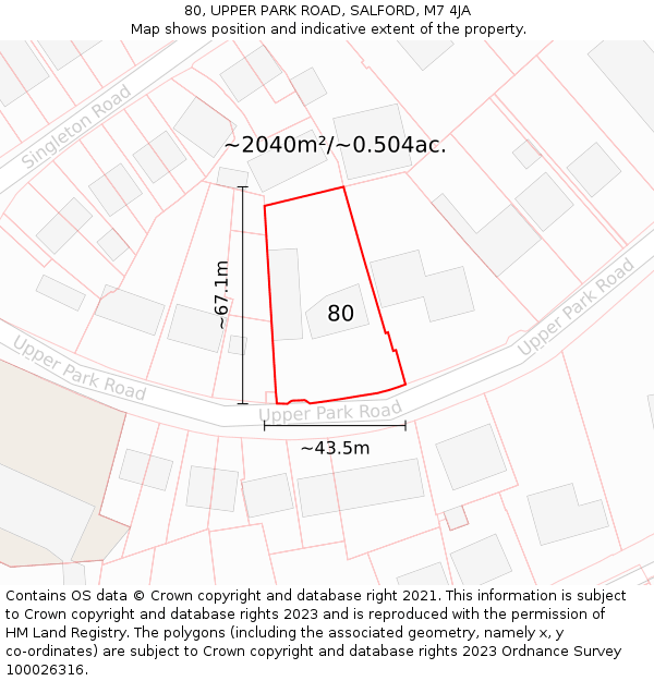 80, UPPER PARK ROAD, SALFORD, M7 4JA: Plot and title map