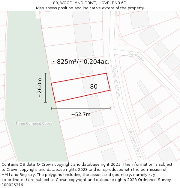 80, WOODLAND DRIVE, HOVE, BN3 6DJ: Plot and title map