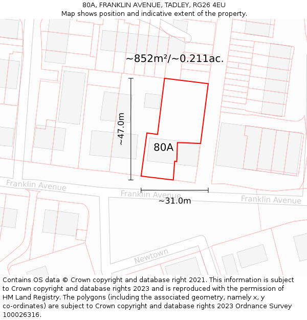 80A, FRANKLIN AVENUE, TADLEY, RG26 4EU: Plot and title map