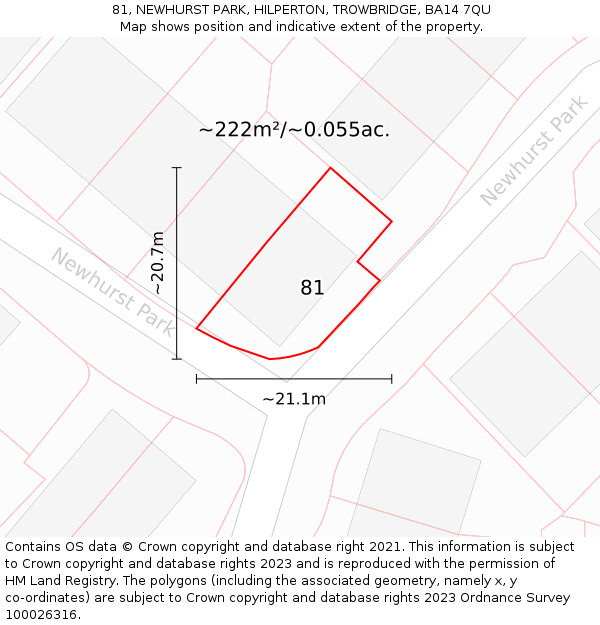 81, NEWHURST PARK, HILPERTON, TROWBRIDGE, BA14 7QU: Plot and title map