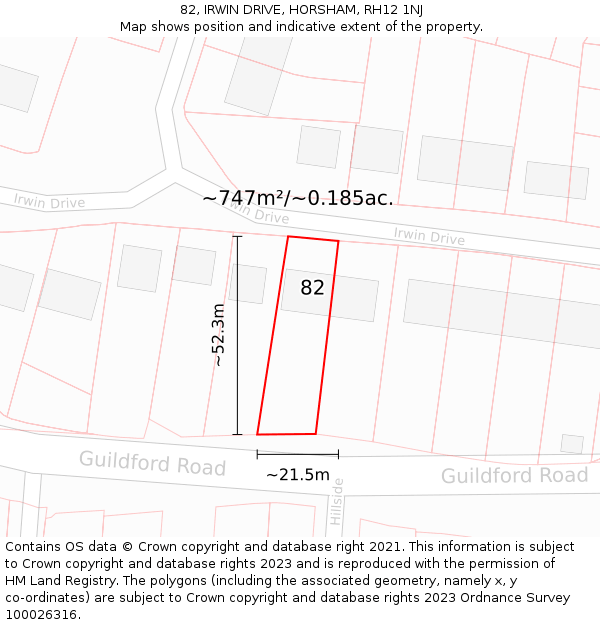 82, IRWIN DRIVE, HORSHAM, RH12 1NJ: Plot and title map