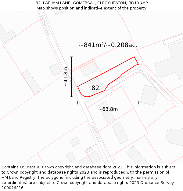 82, LATHAM LANE, GOMERSAL, CLECKHEATON, BD19 4AP: Plot and title map